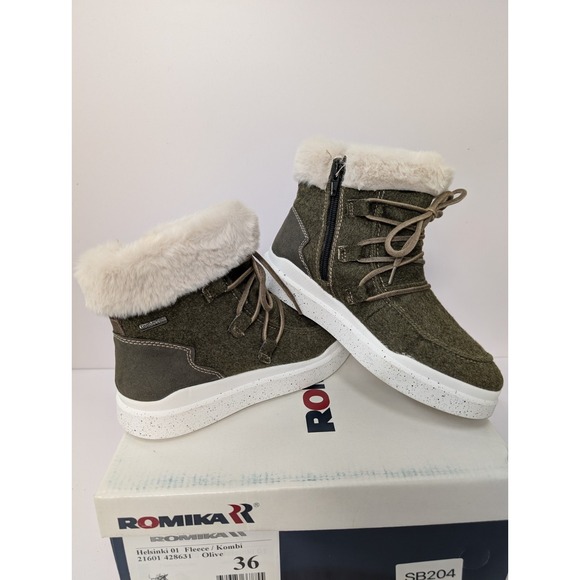 Romika‎ Josef Seibel Helsinki Boots Olive Green Fleece Womens EU 36 US 5 - 5.5 - Picture 1 of 10